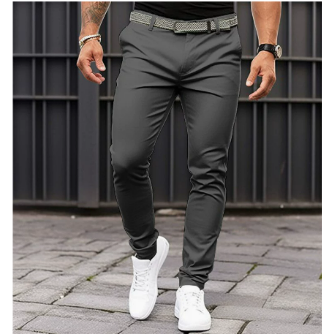 Skinny Chinos - Herren Stretch-Chinohosen mit schmaler Passform-Dunkelgrau-S-Chaps Herrenmode