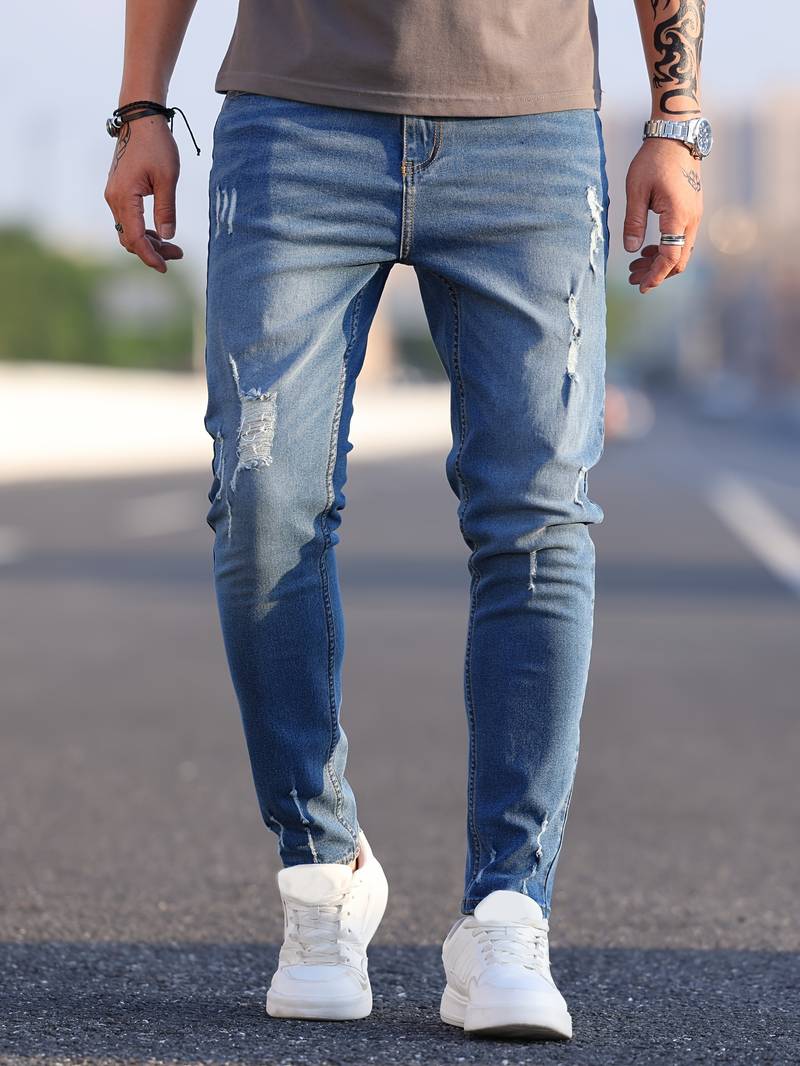 Skinny Jeans – Blau – Schmaler Schnitt – Zerrissene Jeans – Herrenjeans-Chaps Herrenmode