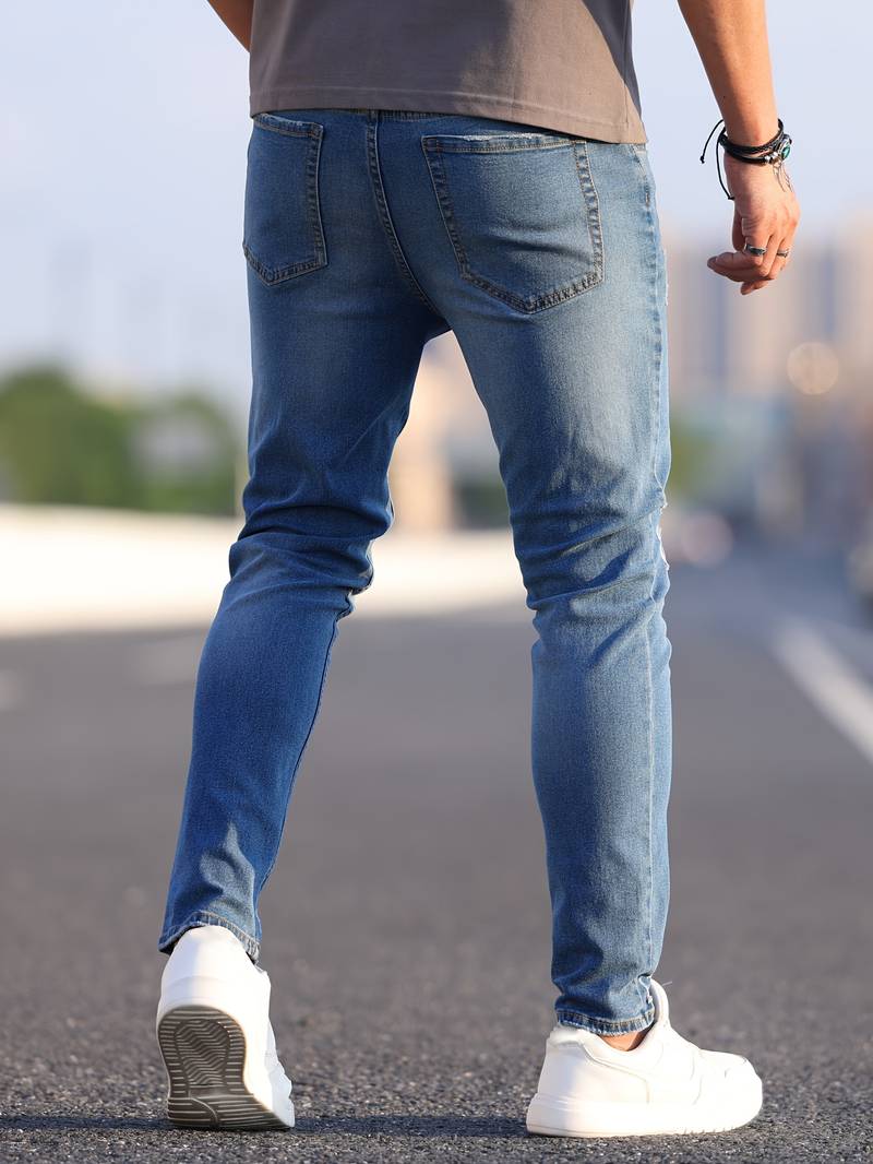 Skinny Jeans – Blau – Schmaler Schnitt – Zerrissene Jeans – Herrenjeans-Chaps Herrenmode