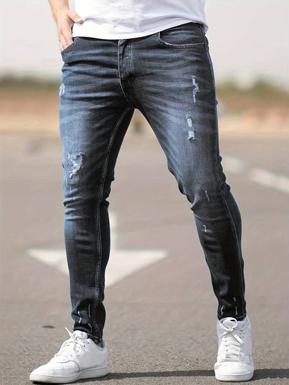 Skinny-Jeans | Ripped | Stretch | Schlanke Fit-Jeans | Herrenjeans-Grau-XS-Chaps Herrenmode