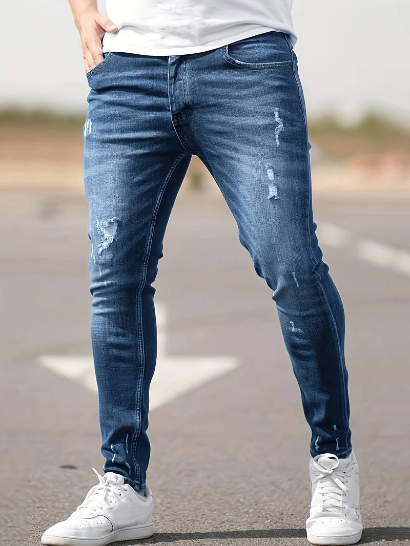 Skinny-Jeans | Ripped | Stretch | Schlanke Fit-Jeans | Herrenjeans-Hellblau-XS-Chaps Herrenmode