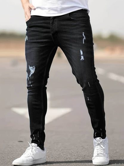 Skinny-Jeans | Ripped | Stretch | Schlanke Fit-Jeans | Herrenjeans-Schwarz-XS-Chaps Herrenmode