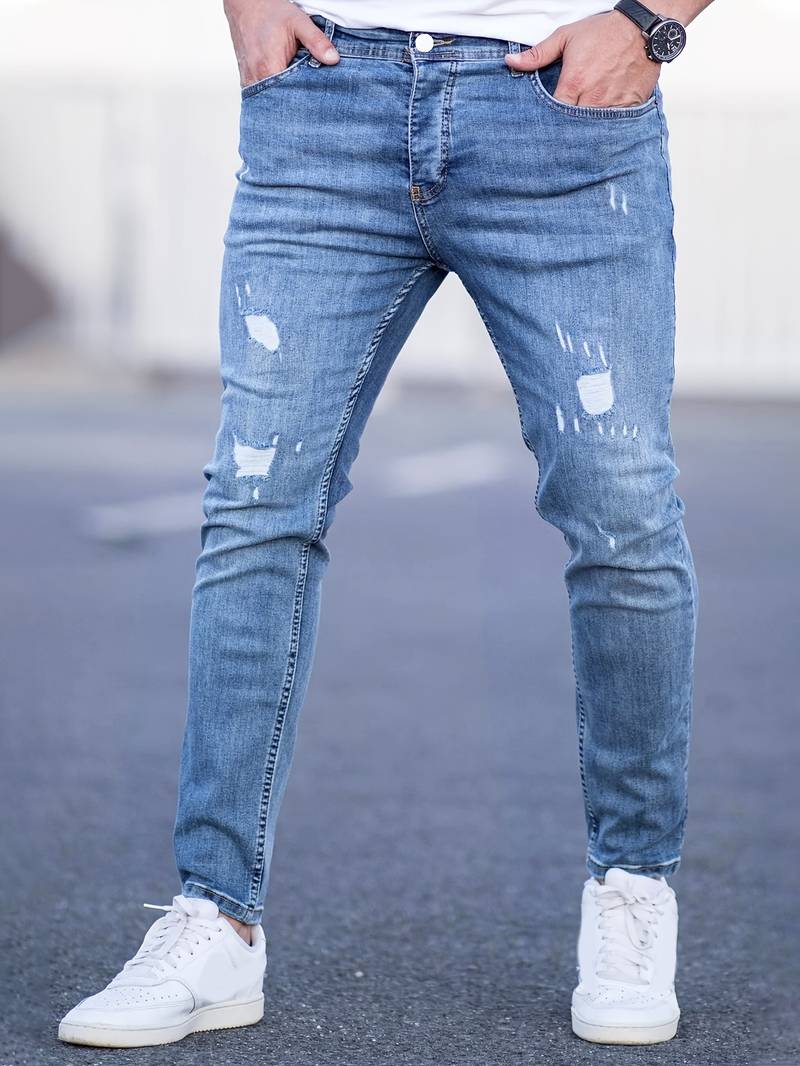 Skinny-Jeans | Ripped | Stretch | Schlanke Fit-Jeans | Herrenjeans-Tiefes Himmelblau-XS-Chaps Herrenmode