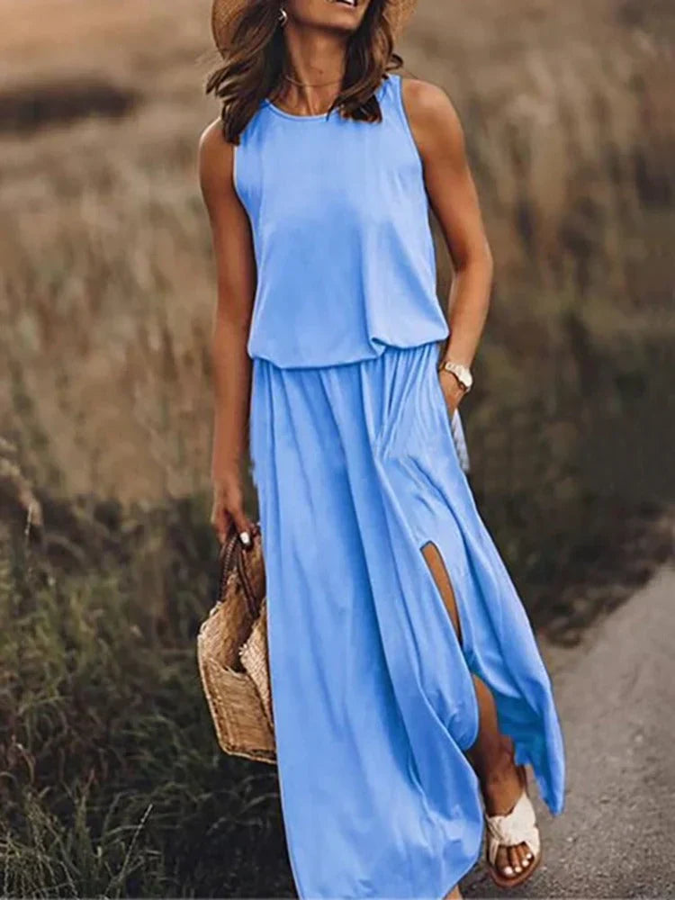 Weißes Damen Maxikleid aus Leinen Entspanntes Design