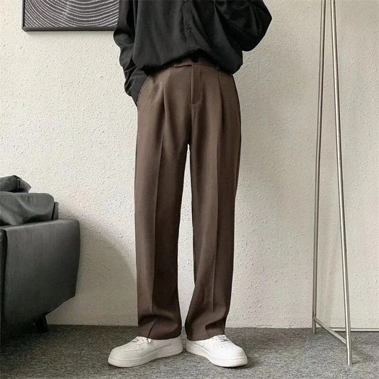 Herren Gerade Bein Hosen Lockere Passform Bundfaltenhosen - Norvielle