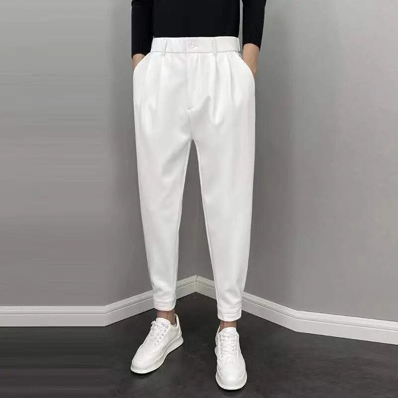 Herren Slacks Hose Elastischer Bund Falten Schwarz - Norvielle
