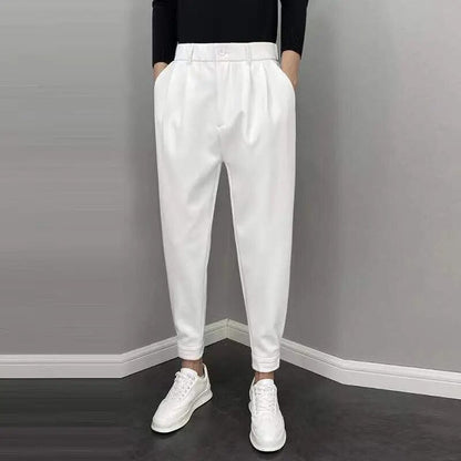 Herren Slacks Hose Elastischer Bund Falten Schwarz - Norvielle