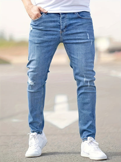 Herren Skinny-Jeans Slim-Fit Stretch Rissig Schwarz - Norvielle