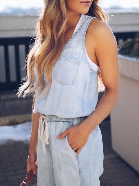 Norvielle Damen Ärmelloses Denim-Jumpsuit Slim-Taille