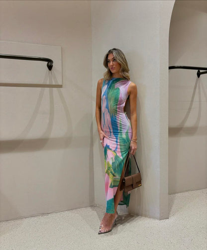 Damen Maxikleid Rückenausschnitt Seidig