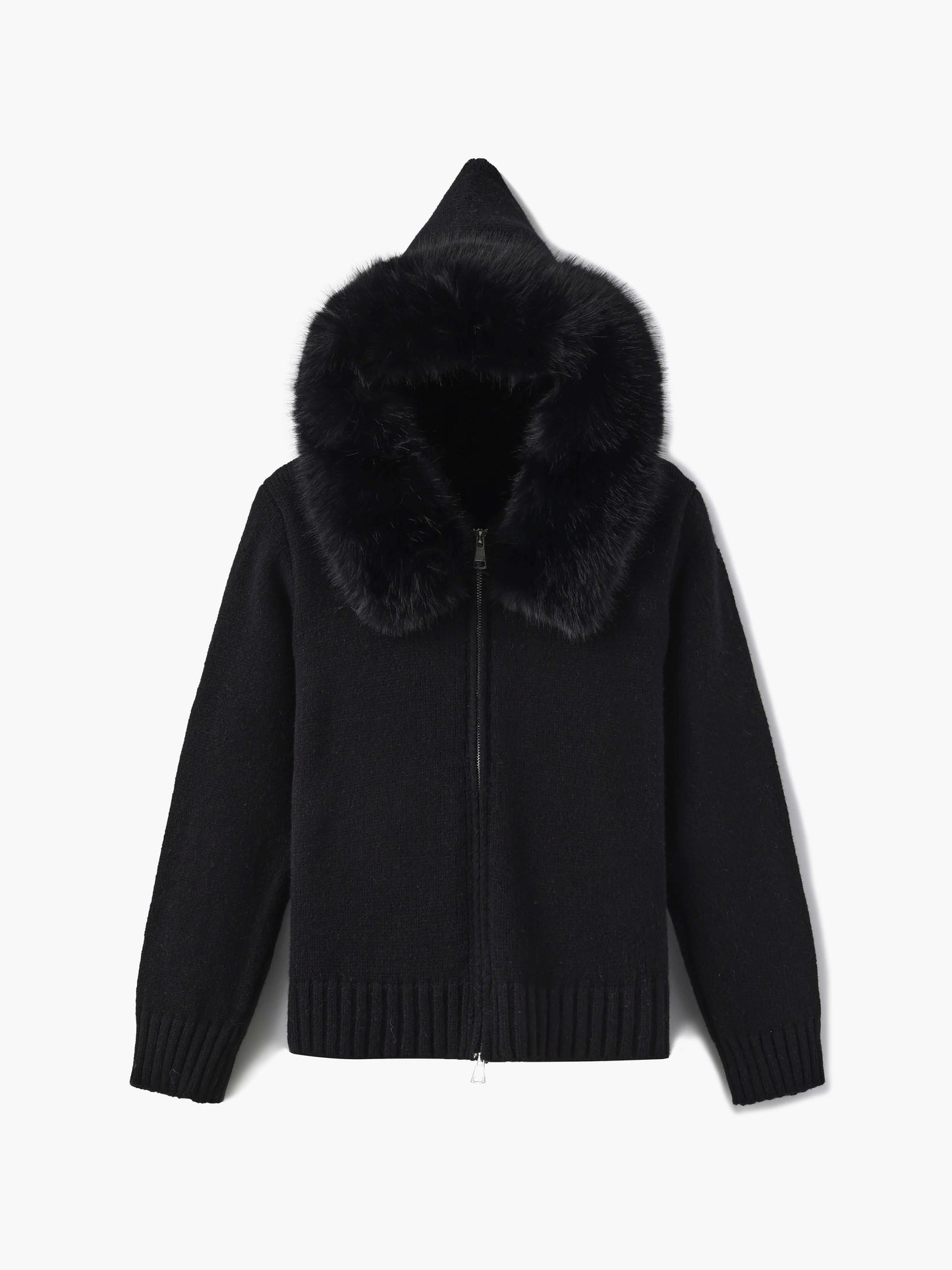 Damen Strickjacke Grau Kapuze Kunstpelz Warm