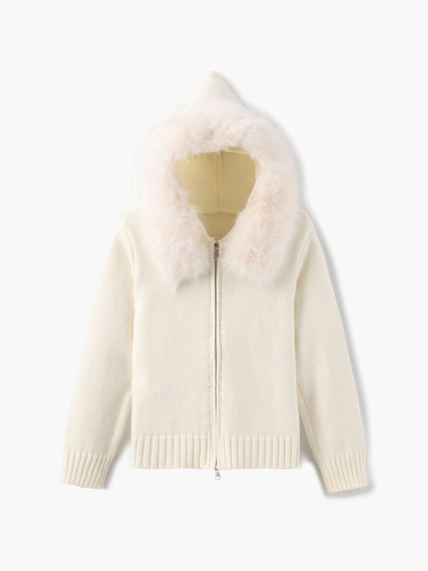 Damen Strickjacke Grau Kapuze Kunstpelz Warm