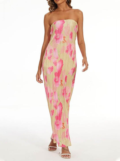Theresia Damen Maxikleid Blumendruck Baumwolle Elegant