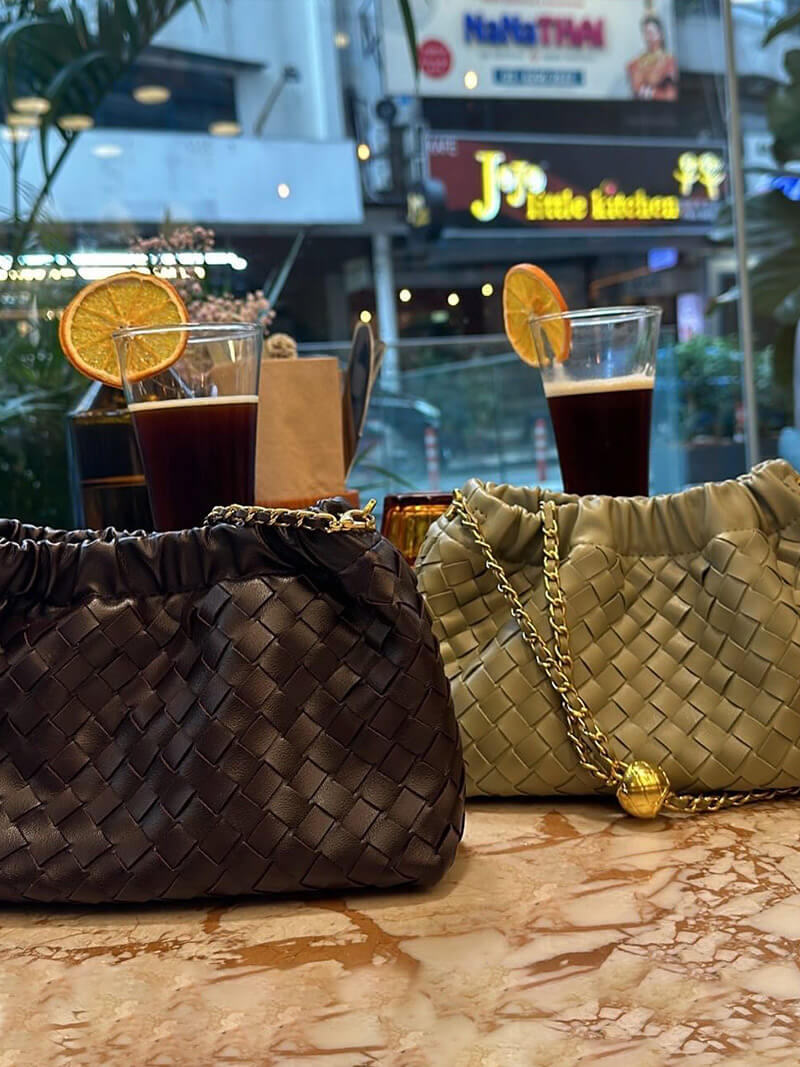 Damenhandtasche Goldkette Leder
