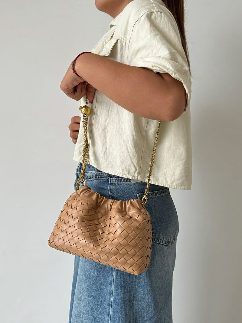 Damenhandtasche Goldkette Leder