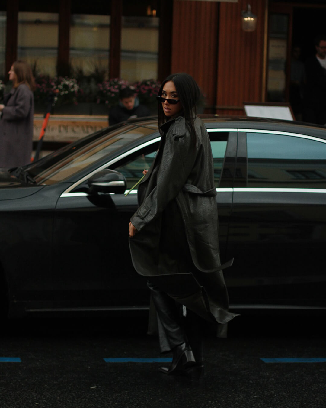 Damen Leder-Trenchcoat Lang