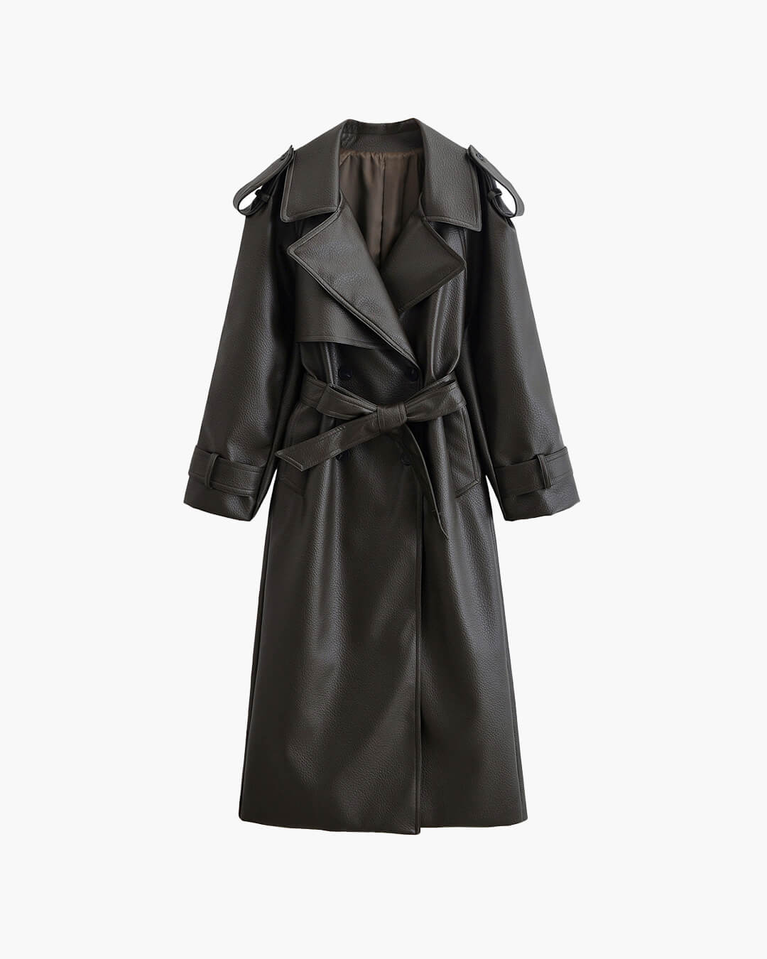 Damen Leder-Trenchcoat Lang