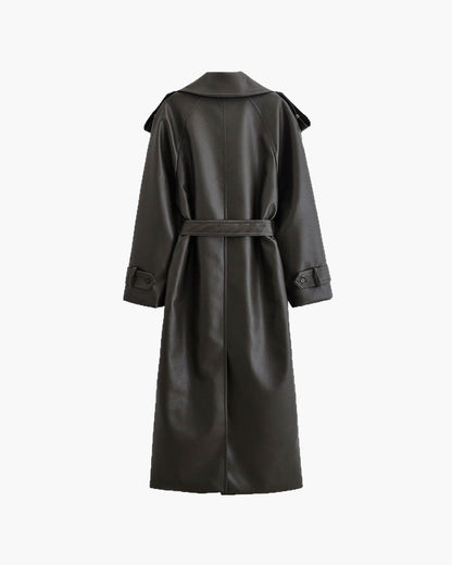 Damen Leder-Trenchcoat Lang