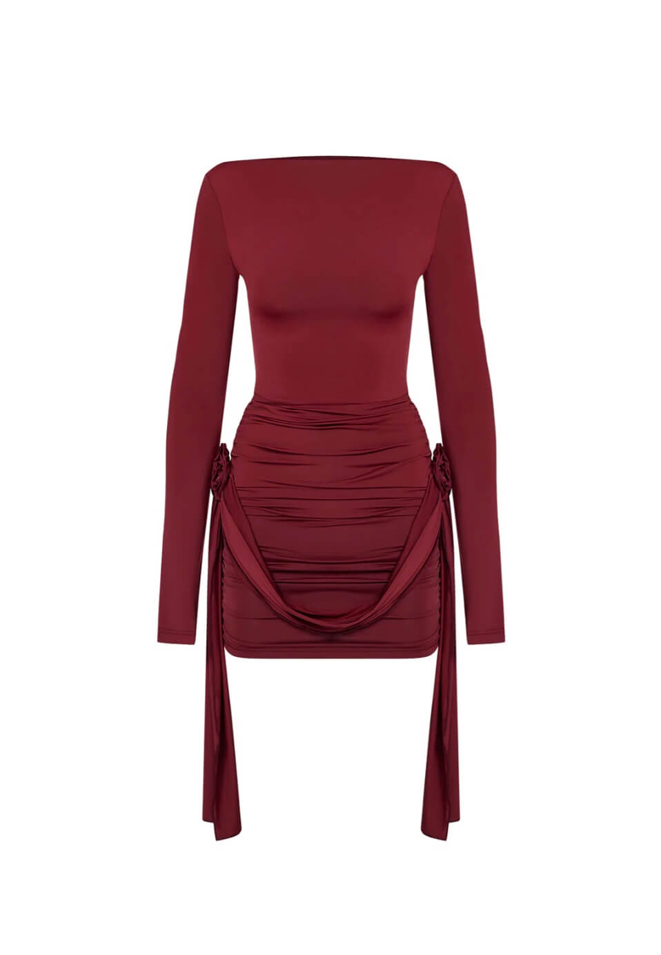 Damen Bodycon Mini-Kleid Länge Knie, lange Ärmel Rüschen