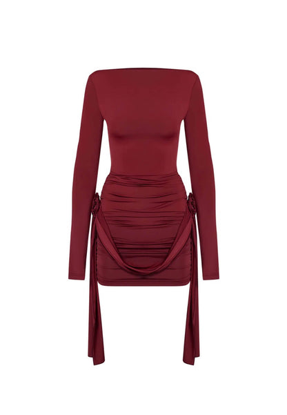 Damen Bodycon Mini-Kleid Längsärmelig Raffungen