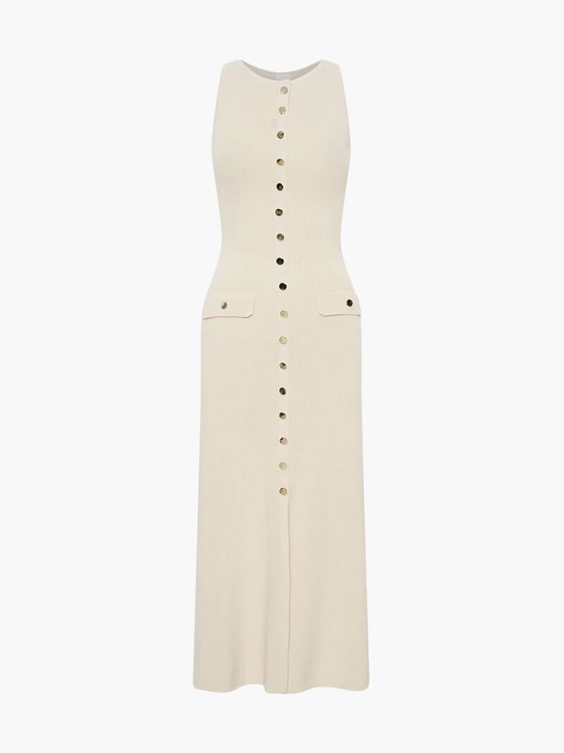 Rosamund Damen Ärmelloses Maxikleid Knopfdetail Elegantes Design