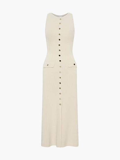 Rosamund Damen Ärmelloses Maxikleid Knopfdetail Elegantes Design