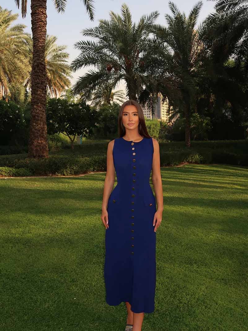 Rosamund Damen Ärmelloses Maxikleid Knopfdetails Elegantes