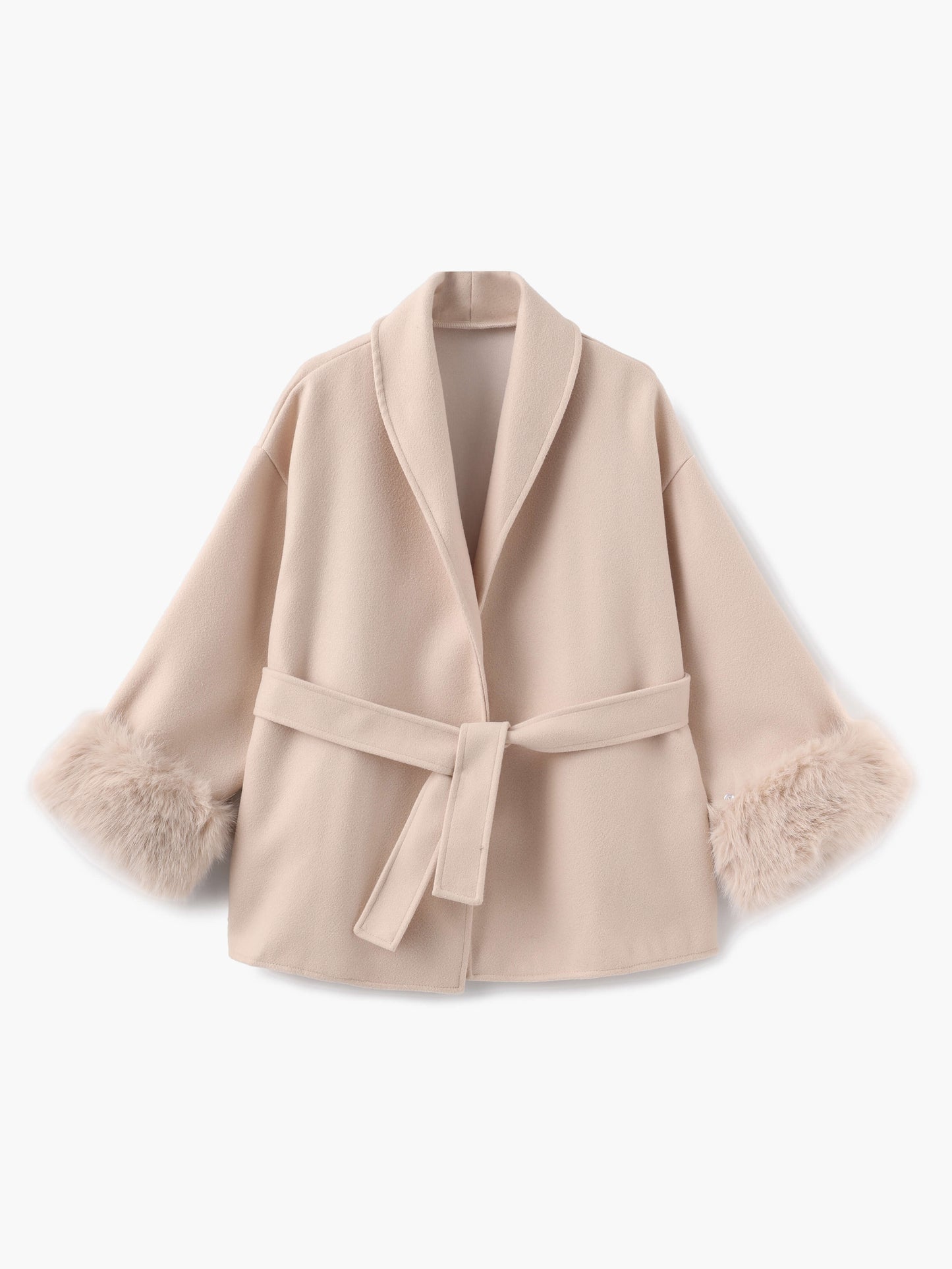 Damen Wickelmantel Fellärmel Warm Schwarz - Norvielle