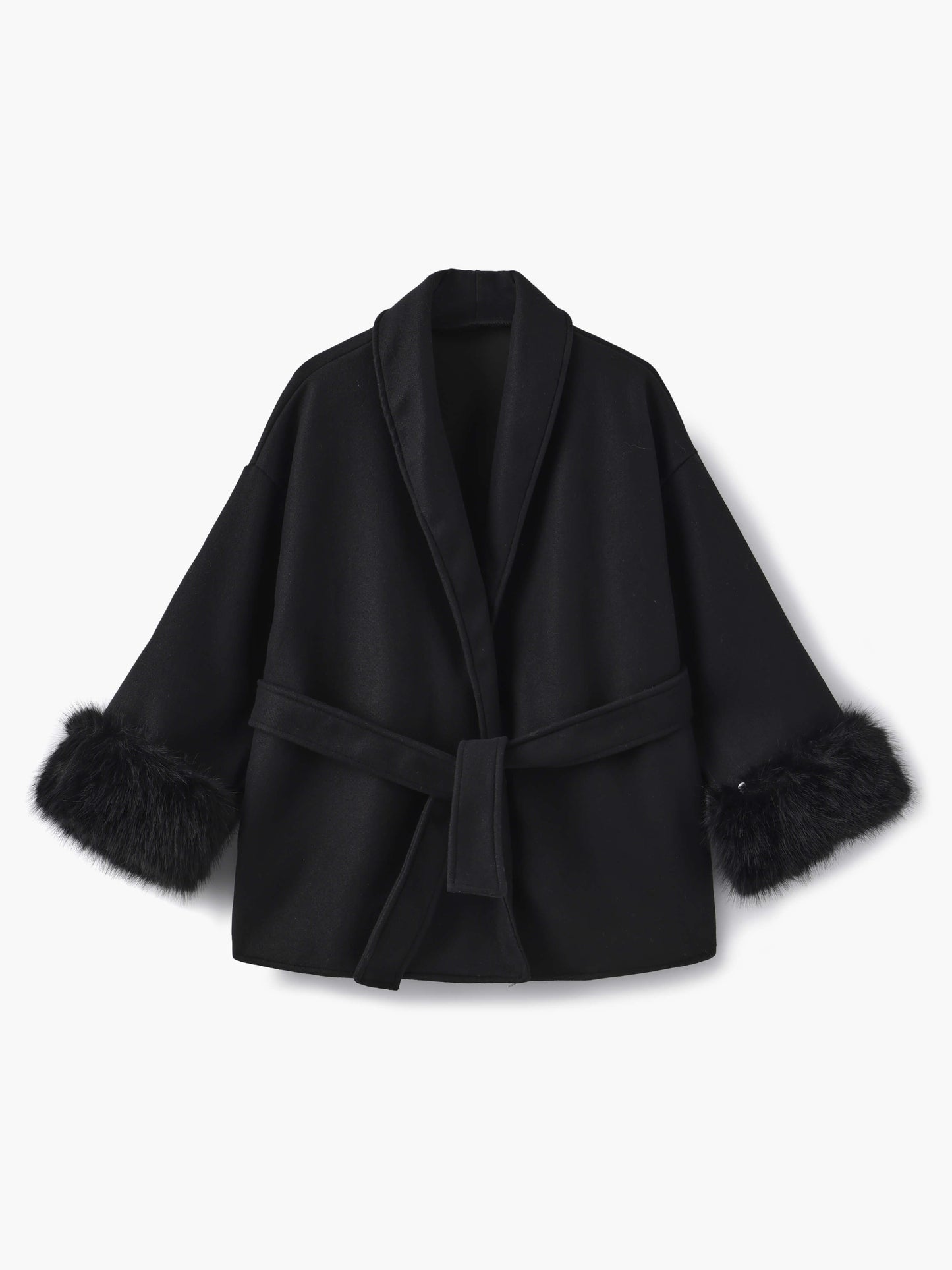 Damen Kurzmantel Kunstfellbesatz Elegantes Design