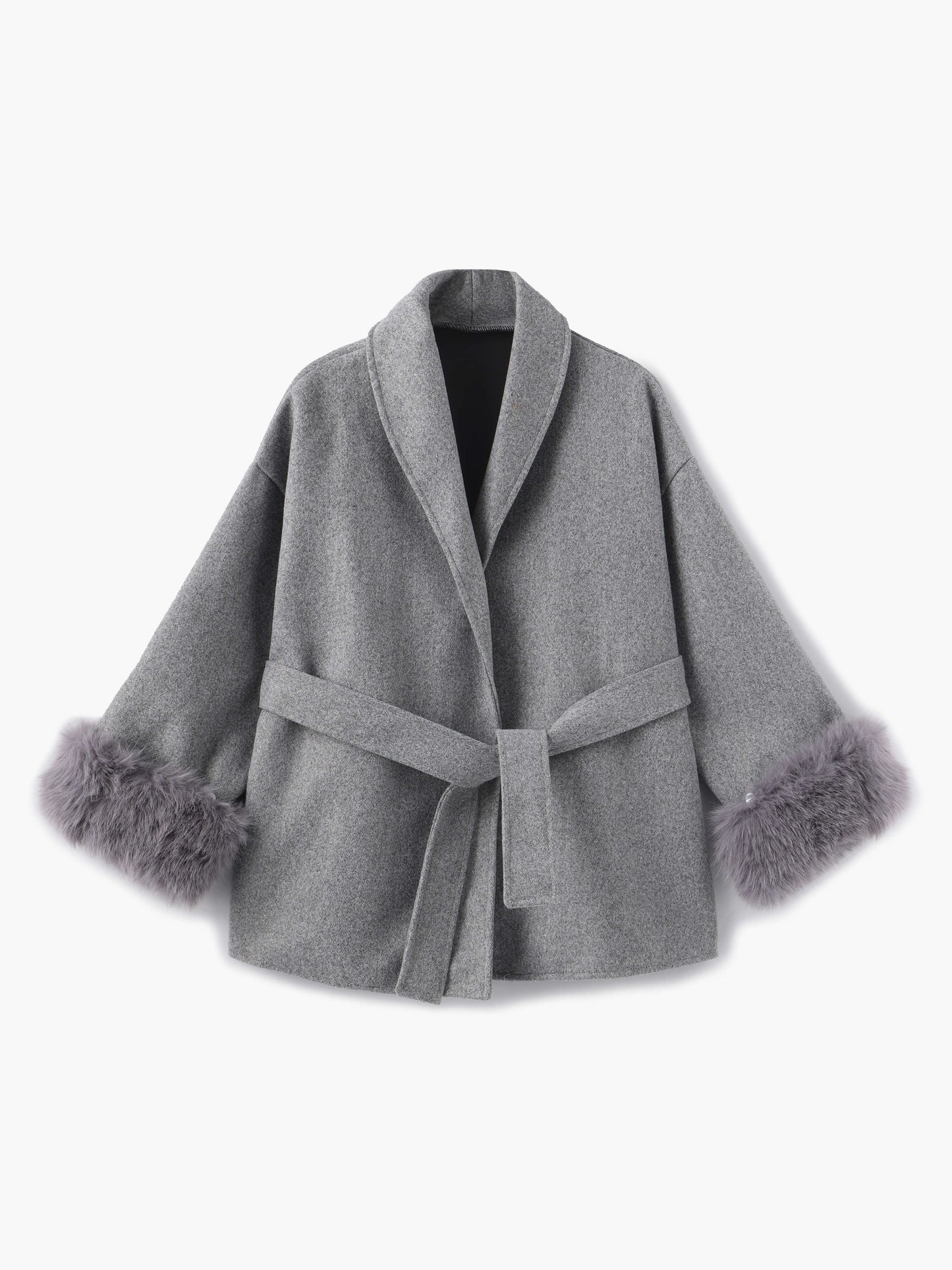 Damen Kurzmantel Kunstfellbesatz Elegantes Design Schwarz - Norvielle
