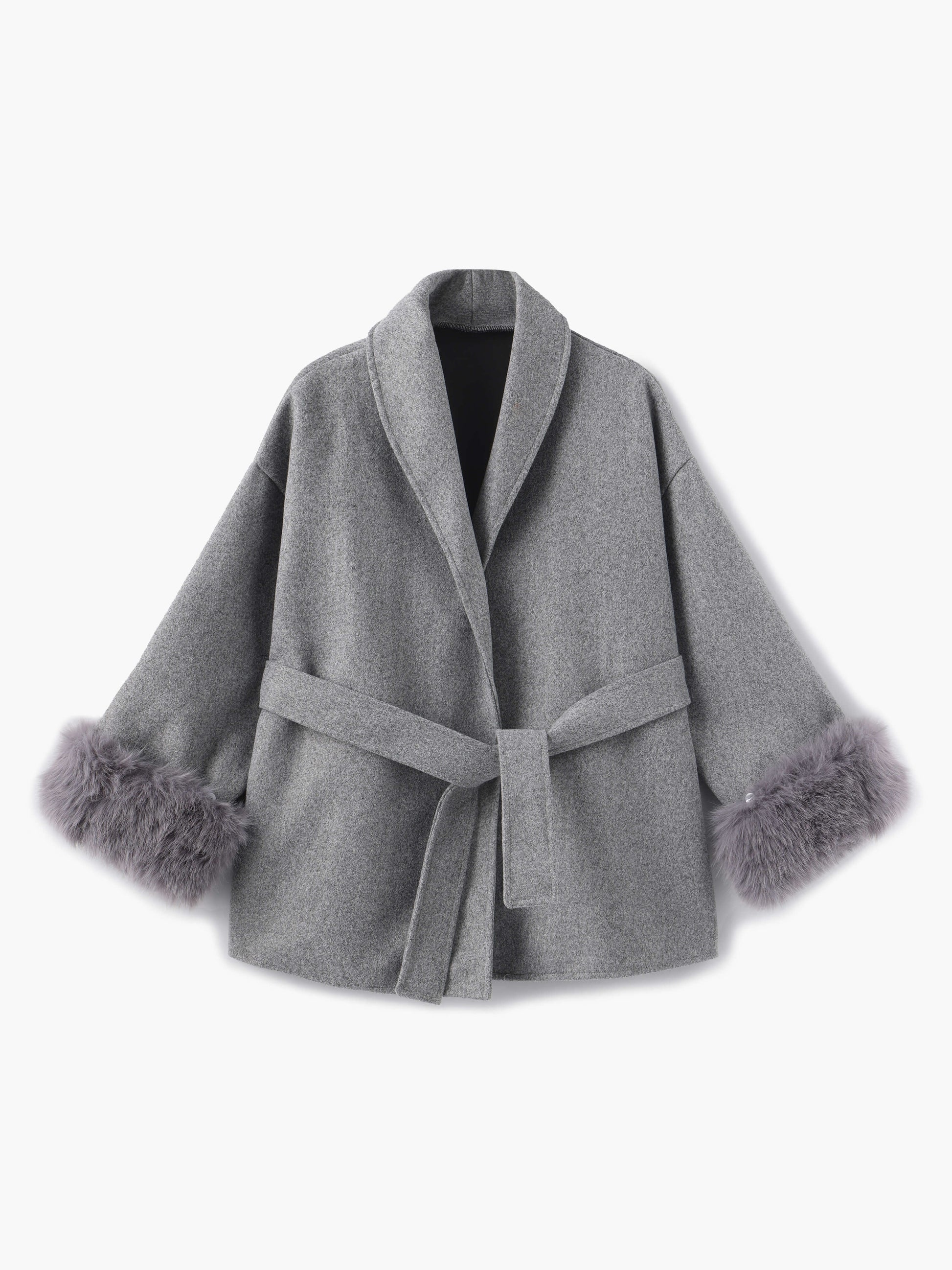 Damen Kurzmantel Kunstfellbesatz Elegantes Design Schwarz - Norvielle