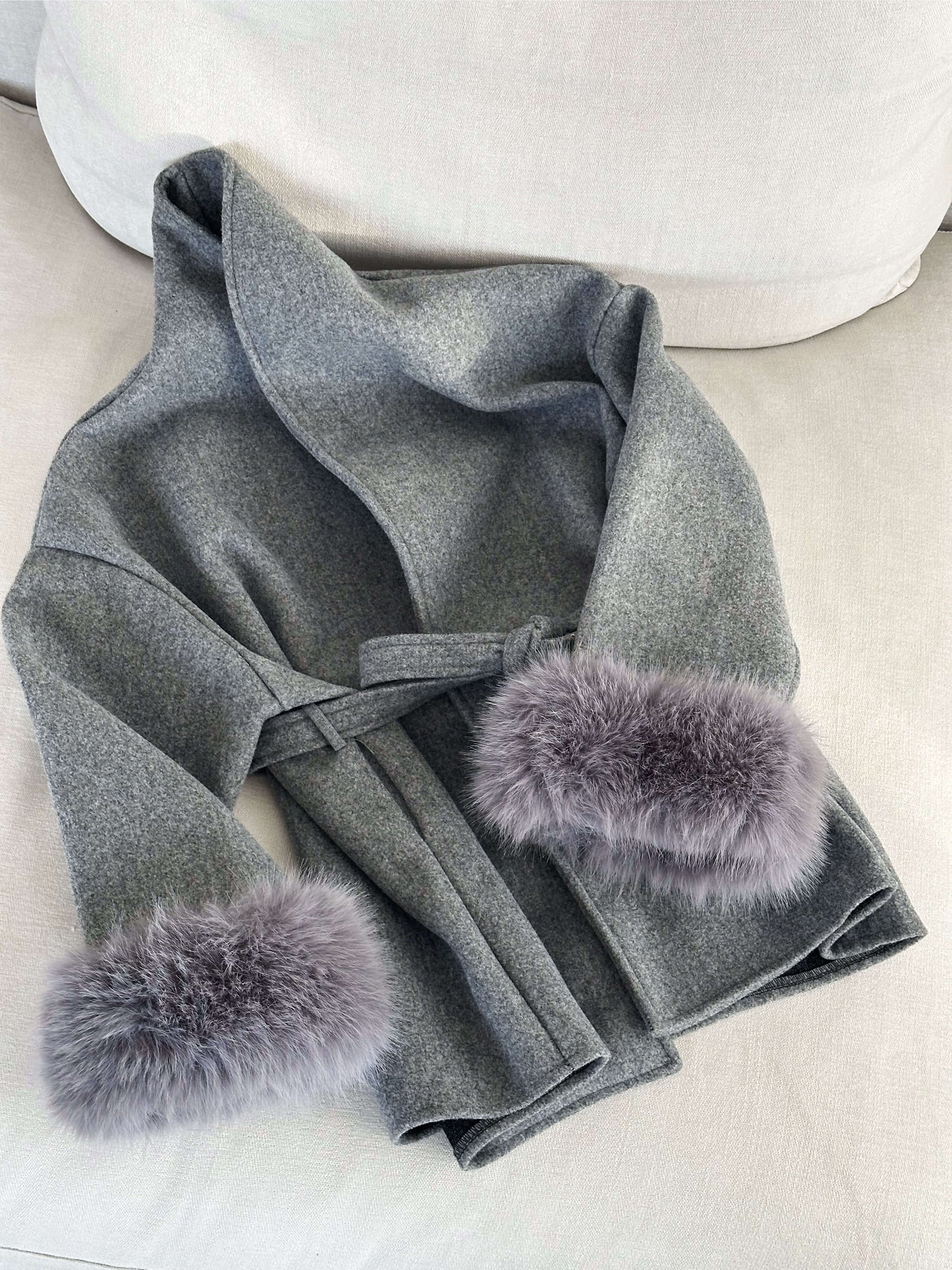 Damen Wickelmantel Fellärmel Warm