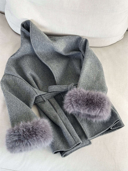 Damen Kurzmantel Kunstfellbesatz Elegantes Design
