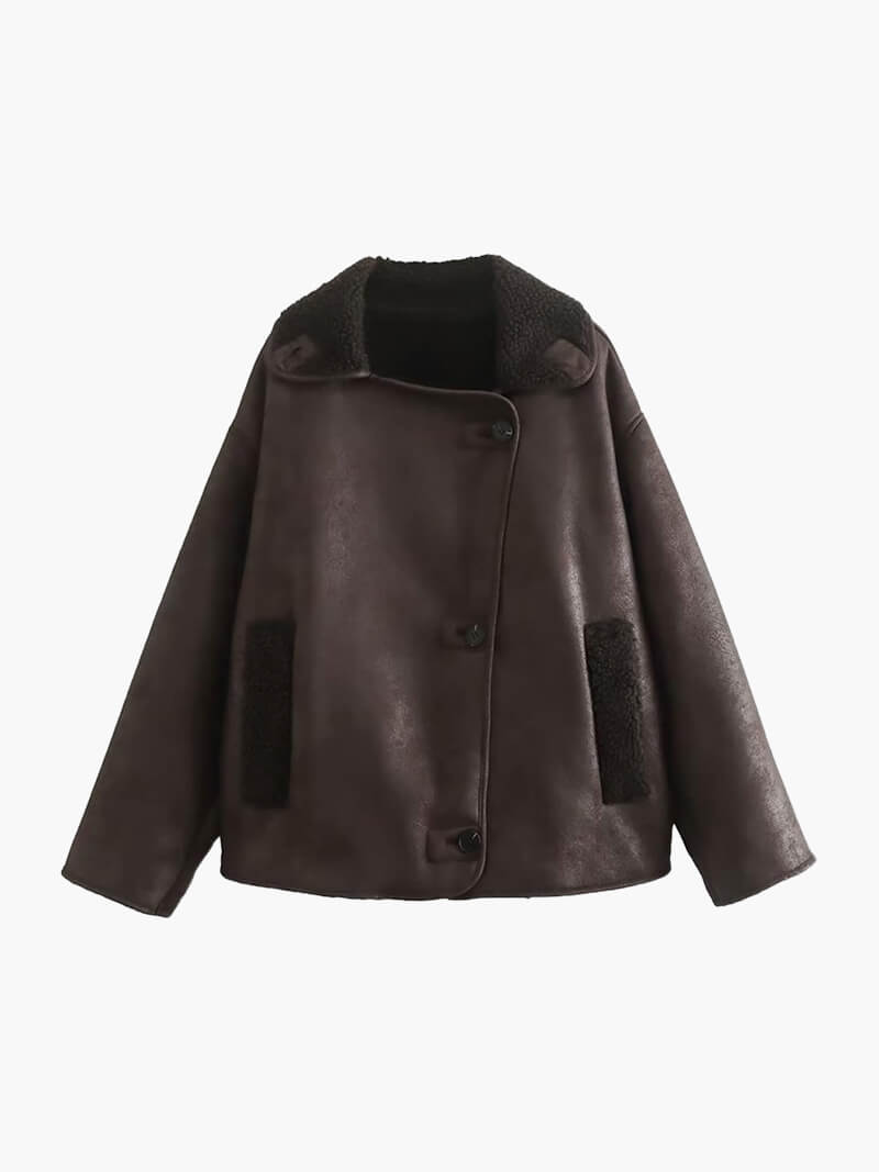 Herren Lederjacke Knopfleiste Braun - Norvielle