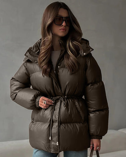 Damen Winter-Steppjacke Kordelzug Glanzfinish