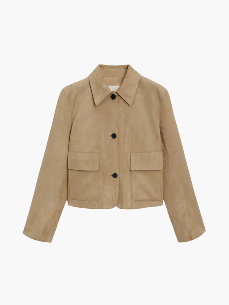 Damen Wildlederjacke Kurzjacke Mit Taschen - Norvielle
