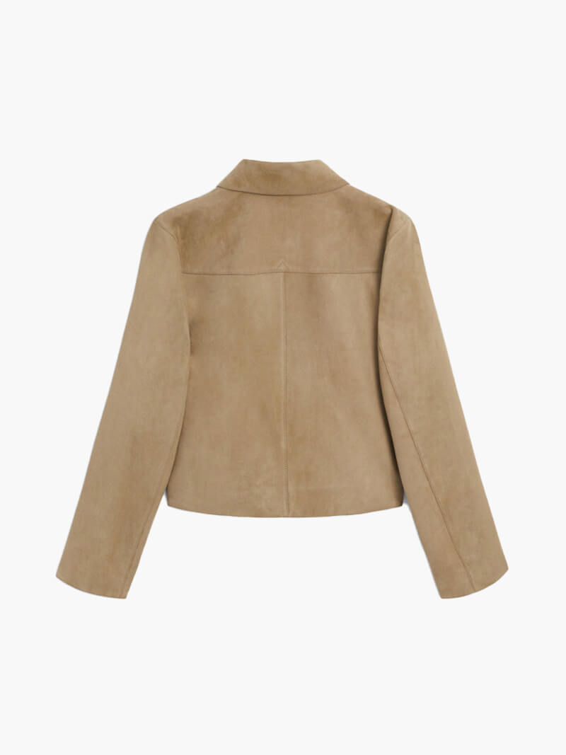 Damen Suede Look Jacke Umschlagkragen Cropped