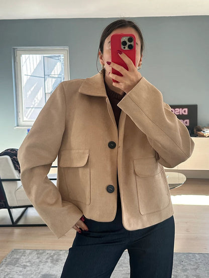 Damen Wildlederjacke Kurzjacke Mit Taschen