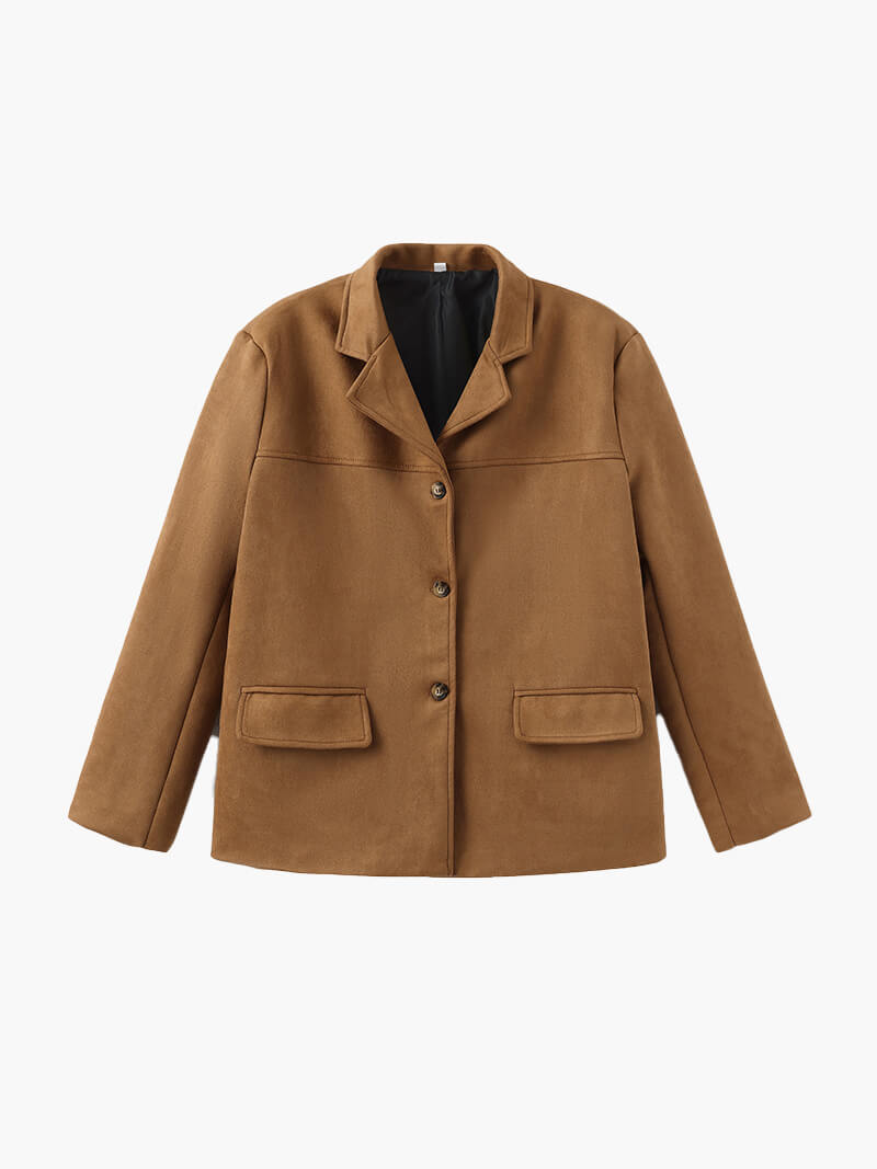 Damen Suede Jacke Cropped Style mit Knöpfen und Taschen Braun - Norvielle