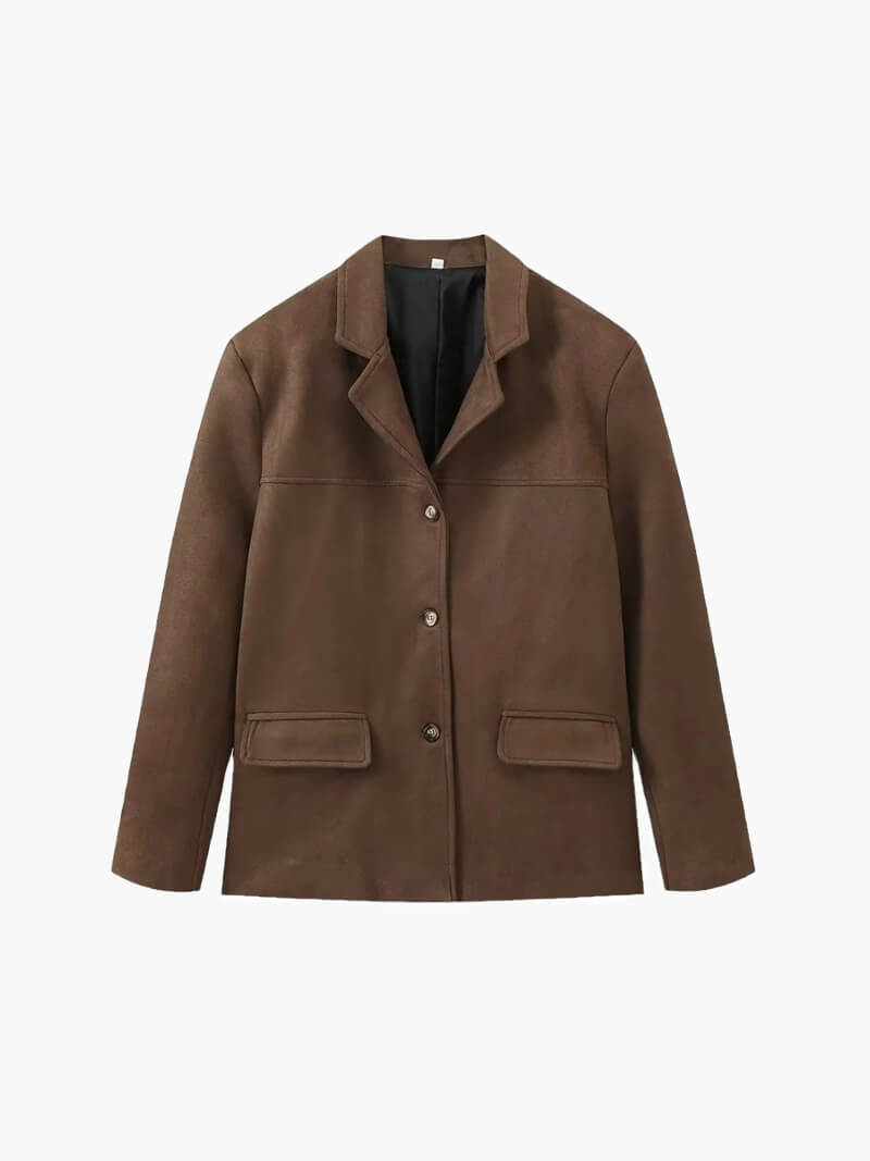 Damen Suede Jacke Cropped Style mit Knöpfen und Taschen