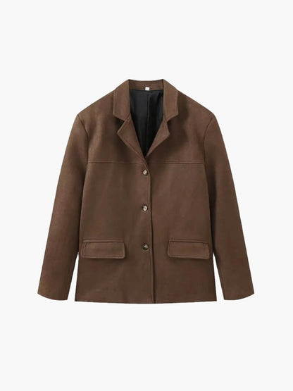 Damen Suede Jacke Cropped Style mit Knöpfen und Taschen