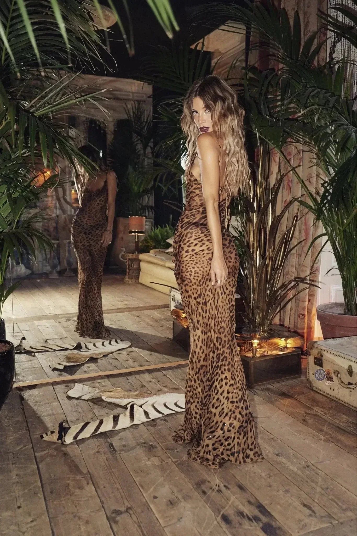 Damen Maxikleid Durchsichtig Leopardmuster
