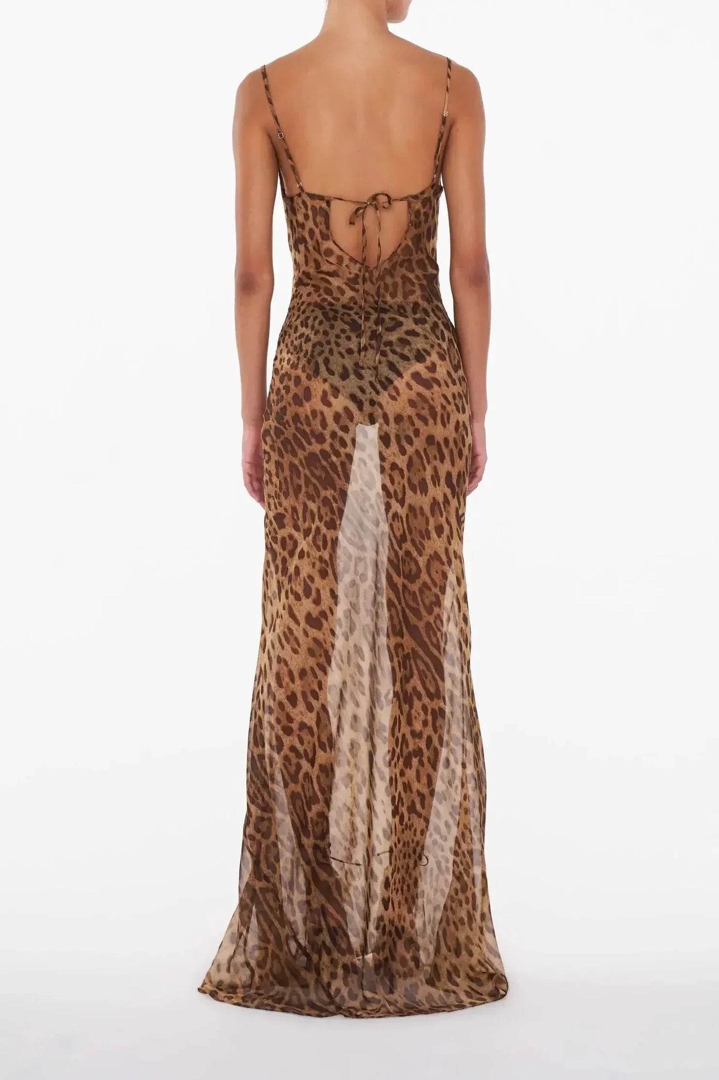 Damen Maxikleid Durchsichtig Leopardmuster