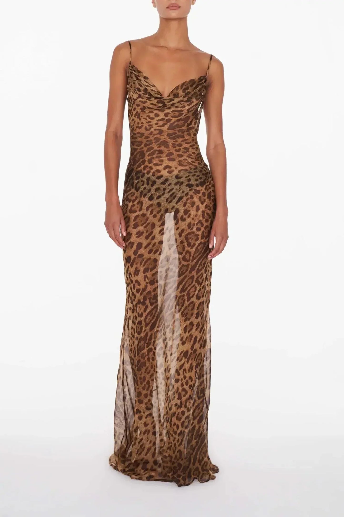 Damen Maxikleid Durchsichtig Leopardmuster