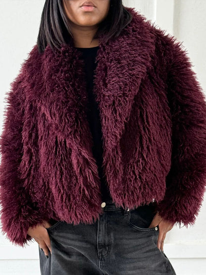 Herren Kunstpelzjacke Reverskragen Flauschig