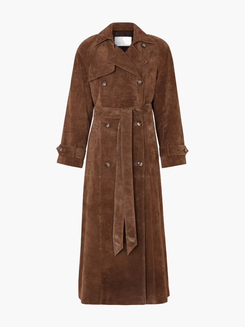 Damen Suedemantel Doppelknopf Beige Wintermantel - Norvielle