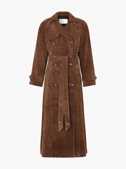 Damen Suedemantel Doppelknopf Beige Wintermantel - Norvielle
