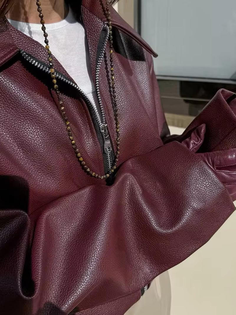 Damen Lederjacke Biker-Stil Oversized