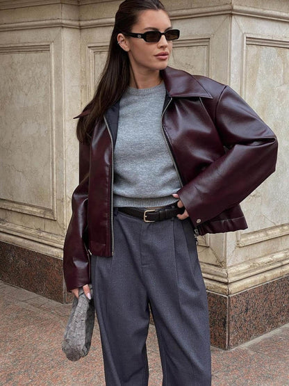 Damen Lederjacke Biker-Stil Oversized