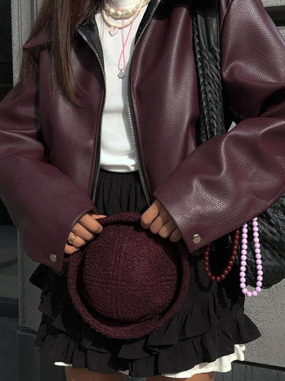 Damen Kunstlederjacke Oversize Reißverschluss